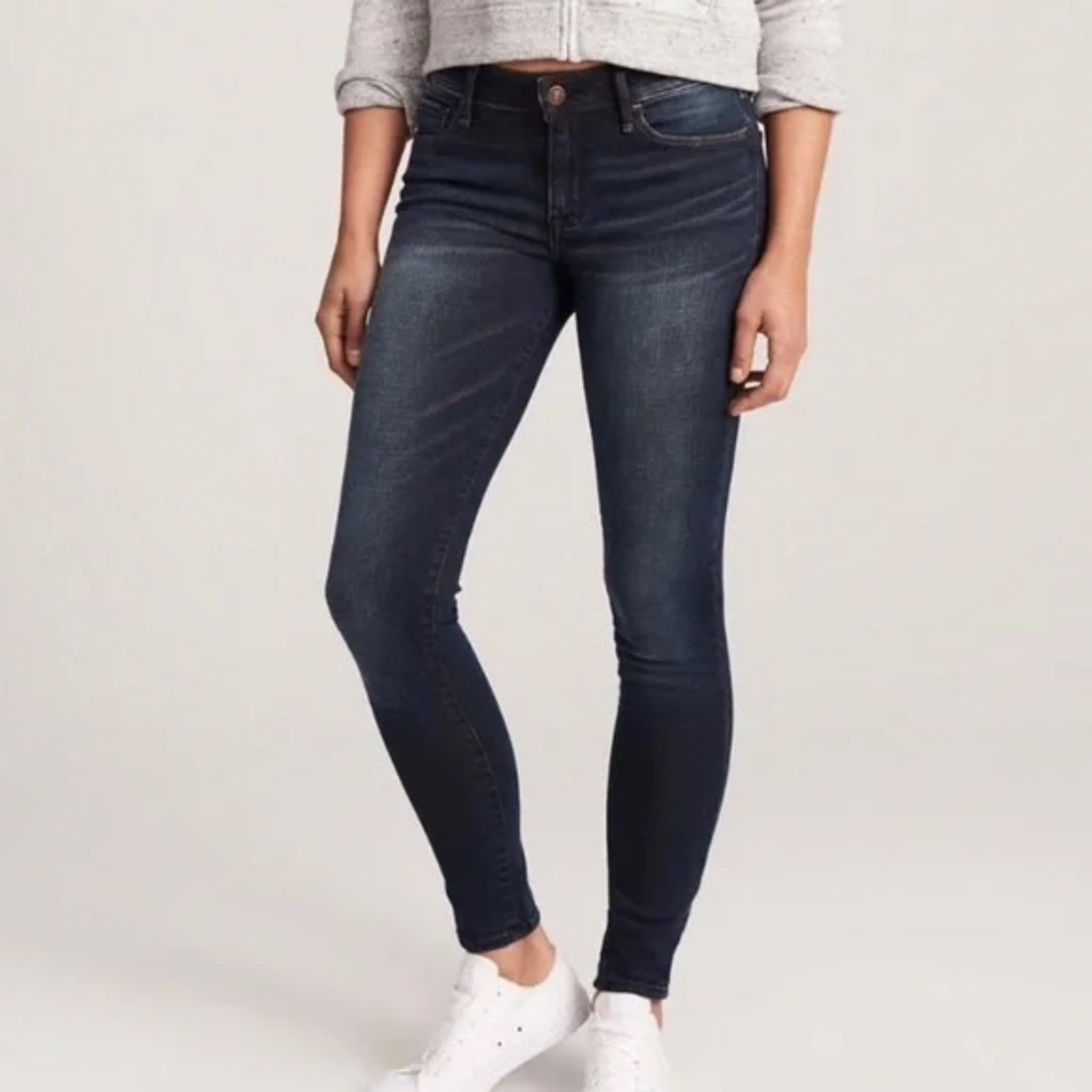 Abercrombie & Fitch Mid Rise Super Skinny Ankle Jeans Womens Dark Wash
